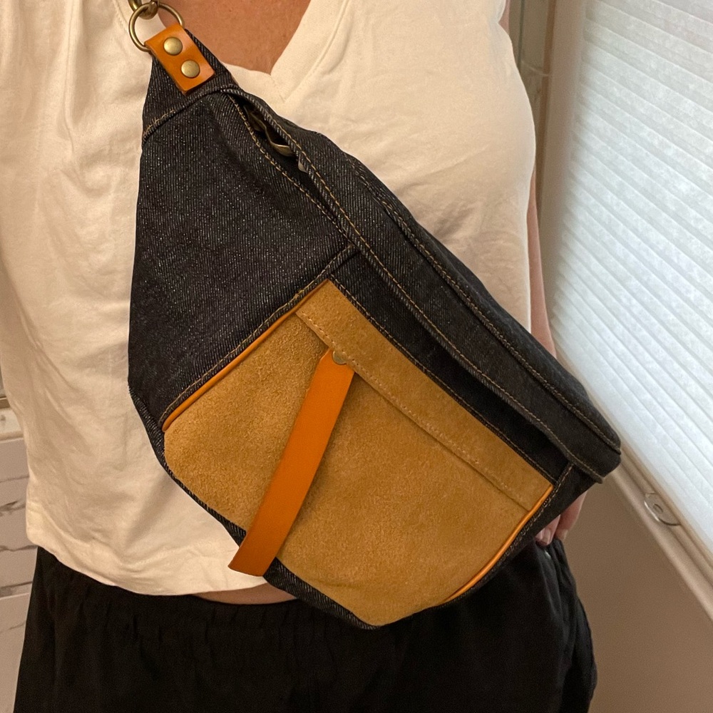 Sold Parker Thatch denim and suede sling bag